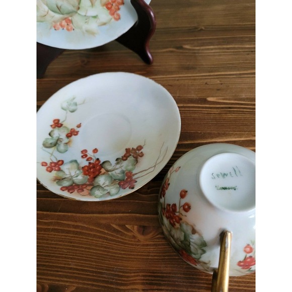 Silesia Germany Porcelain Hand Painted gooseberries Trio set - Picture 4 of 7